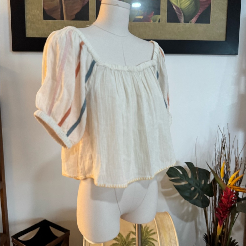 UO Urban Outfitters NWT Womens Embroidered Balloon Sleeve Blouse Top S $49 White - Picture 4 of 13